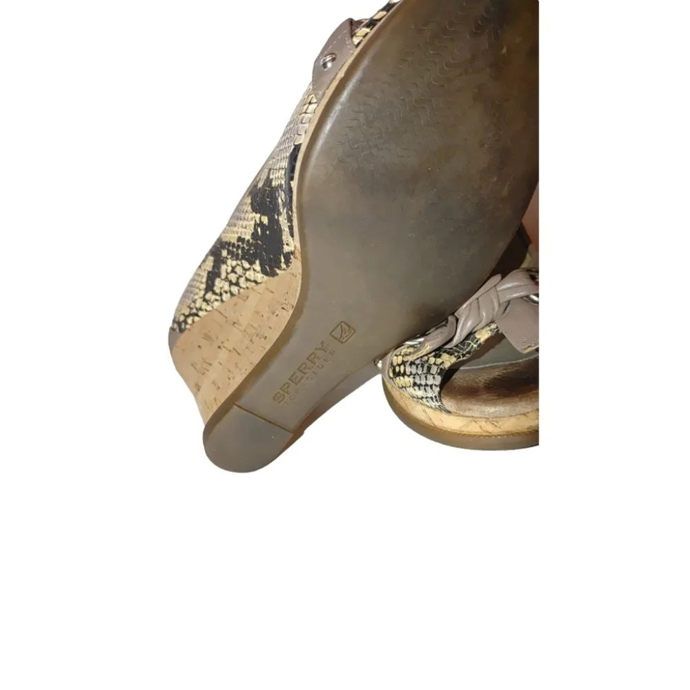 Sperry Top Sider Python Silverside Peep Toe Cork Wedges Size 7